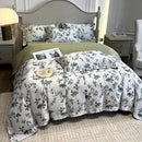 Tropical sage green printed faux silk bedding set bedroom comfort