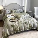 Tropical sage green printed faux silk bedding set bedroom comfort