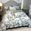 Tropical sage green printed faux silk bedding set bedroom comfort