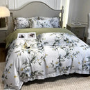 Tropical sage green printed faux silk bedding set bedroom comfort
