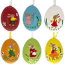 Set of 6 Real Easter Egg Ornaments with Bunnies Decorations