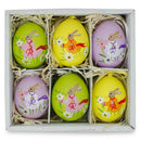 Set of 6 Real Eggshell Bunny and Flowers Pysanky Easter Egg Ornaments 2.5 Inches