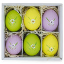 Set of 6 Real Eggshell Bunny and Flowers Pysanky Easter Egg Ornaments 2.5 Inches