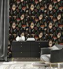Dark Wallpaper with Hands and Mushrooms Pattern