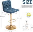 Tufted Fabric Bar Stool Set Of 2 Blue Upholstered Swivel Counter Height Chairs