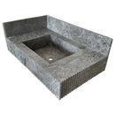 Tundra Gray Marble Rectangular Wall-mount Bathroom Sink with 6" Backsplash (W)16" (L)32" (H)10" angle view product shot