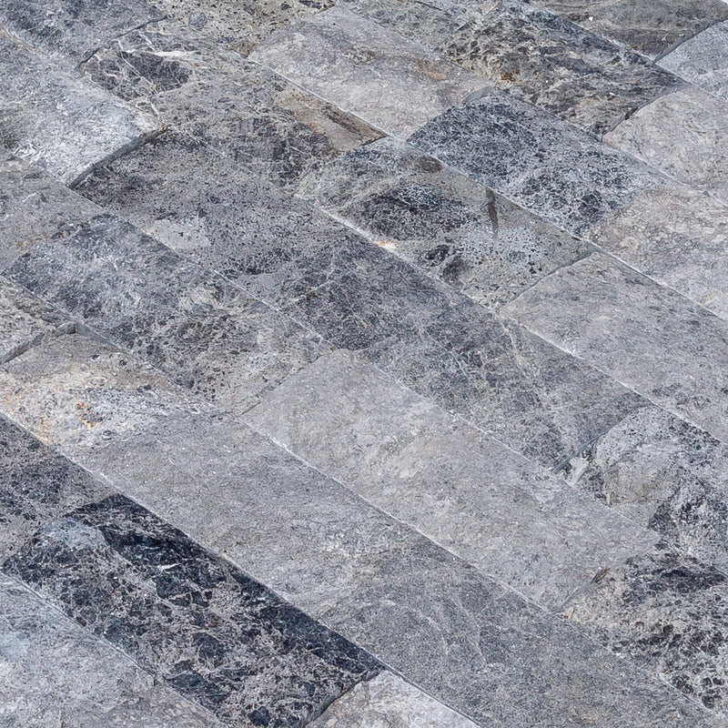 Tundra Gray 4"xFree Length Split-face Natural Marble Wall Tile - Belair Collection angle closeup view