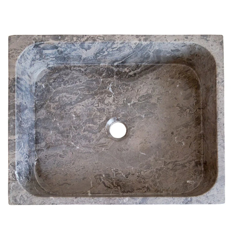 Tundra Gray Marble Rectangular Above Vanity Bathroom Sink (W)16" (L)19.5" (H)5" top view product shot