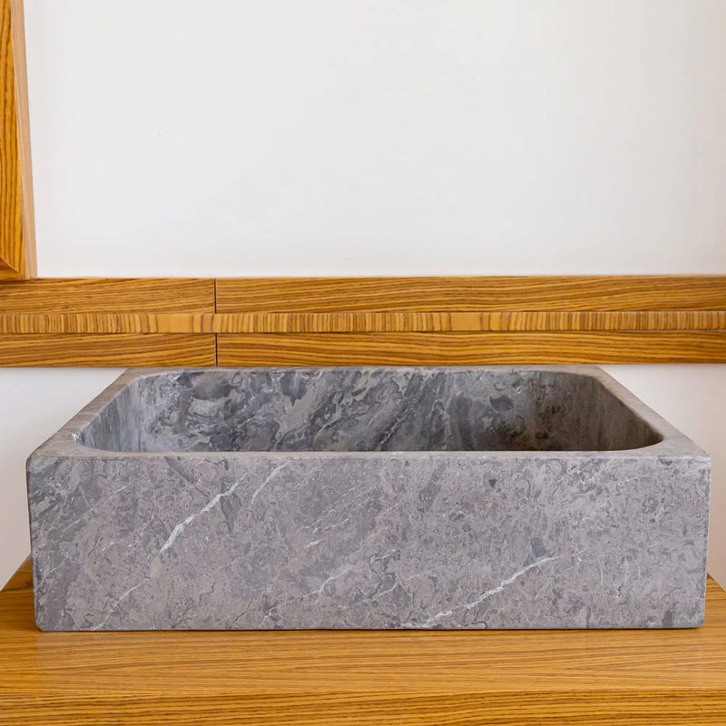 Tundra Gray Marble Rectangular Above Vanity Bathroom Sink (W)16" (L)19.5" (H)5" side view