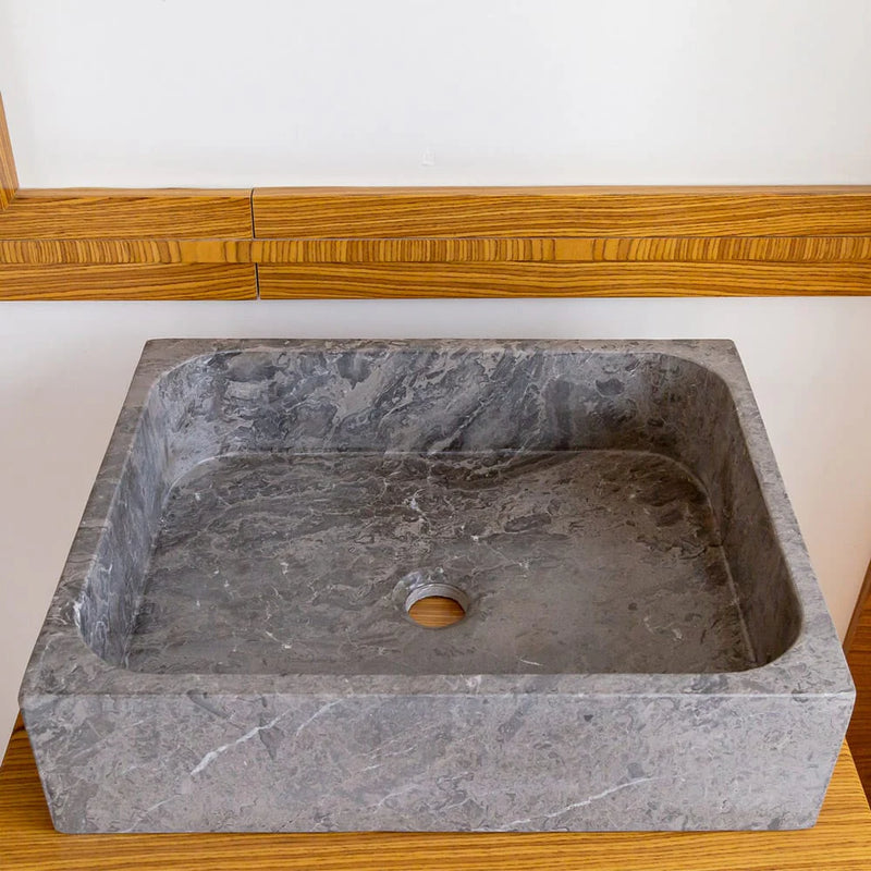 Tundra Gray Marble Rectangular Above Vanity Bathroom Sink (W)16" (L)19.5" (H)5" angle view