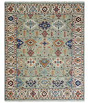 Turkish Knot Antique Green and Ivory Traditional Hand knotted Wool Rug