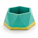 Hexagon-Shaped Pottery Plant Holder | Aqua & Yellow | 4.5" x 3.75" x 2" | Color Crete Creations