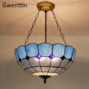 Turquoise and purple diamond square stained glass pendant light kitchen
