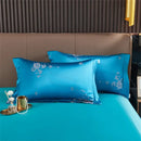 Turquoise blue satin jacquard embroidery bedding set for bedroom