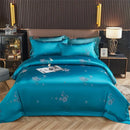 Turquoise blue satin jacquard embroidery bedding set for bedroom
