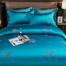 Turquoise blue satin jacquard embroidery bedding set for bedroom