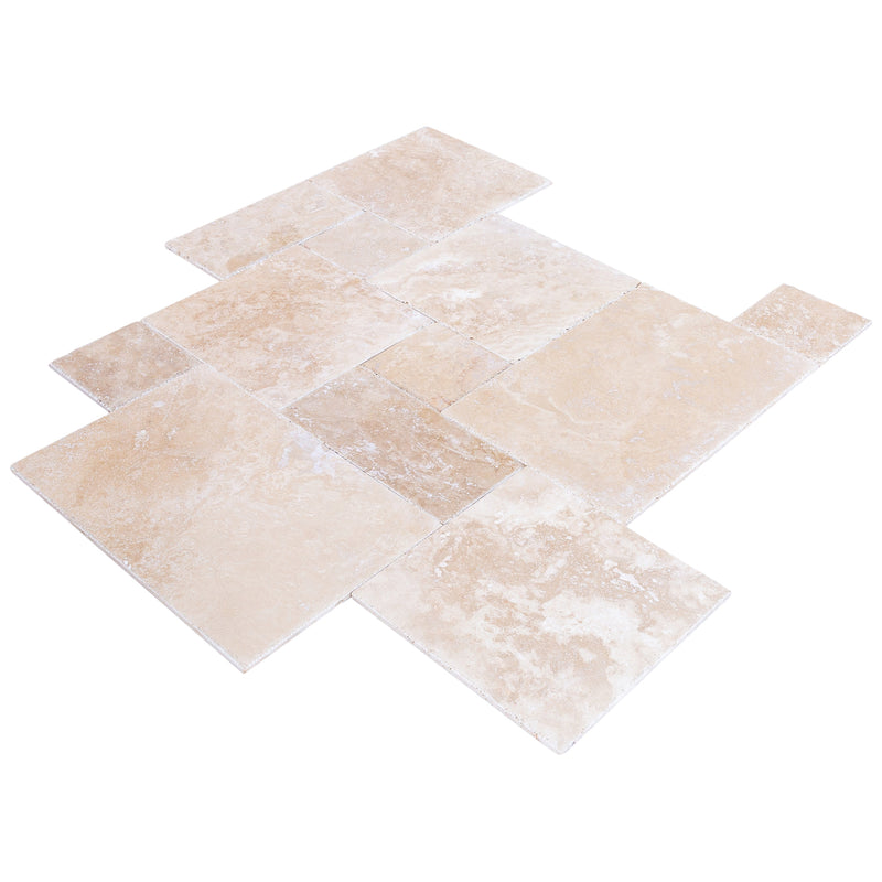 tuscany beige travertine floor wall tile 4 sized pattern brushed chiseled angle view