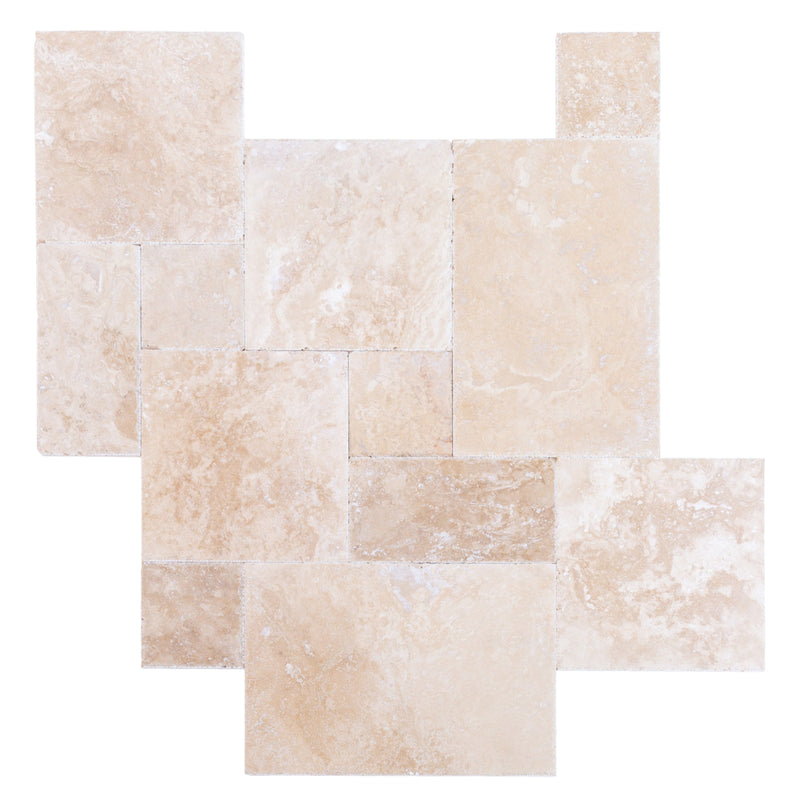 tuscany beige travertine floor wall tile 4 sized pattern brushed chiseled top view