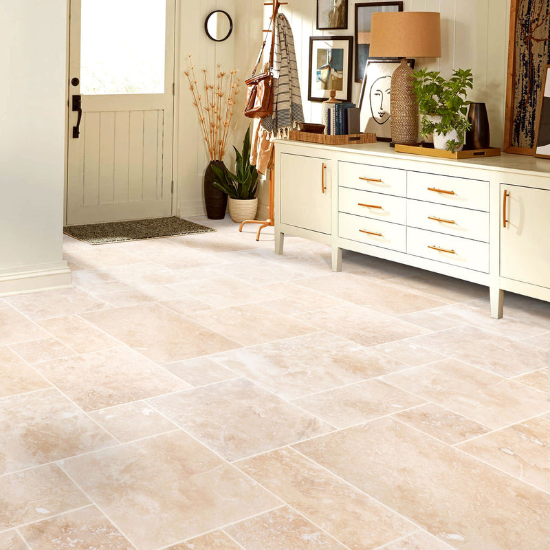 tuscany beige travertine floor wall tile 4 sized pattern installed entrance house square