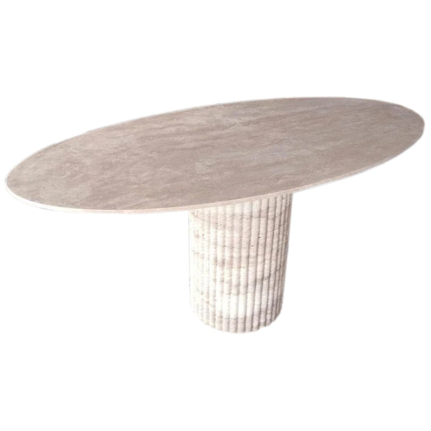 Tuscany Beige Travertine Vein-cut Oval Shape Coffee Table Fluted Leg (W)24" (L)50" (H)23" angle view