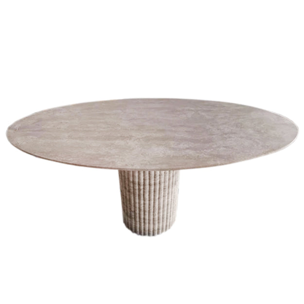 Tuscany Beige Travertine Vein-cut Oval Shape Coffee Table Fluted Leg (W)24" (L)50" (H)23" angle view