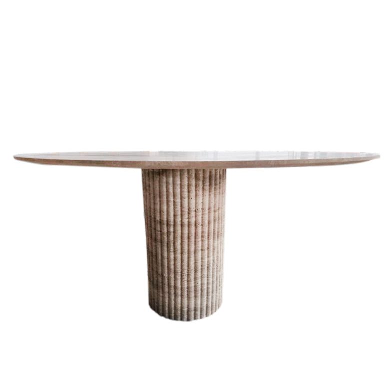 Tuscany Beige Travertine Vein-cut Oval Shape Coffee Table Fluted Leg (W)24" (L)50" (H)23" side view