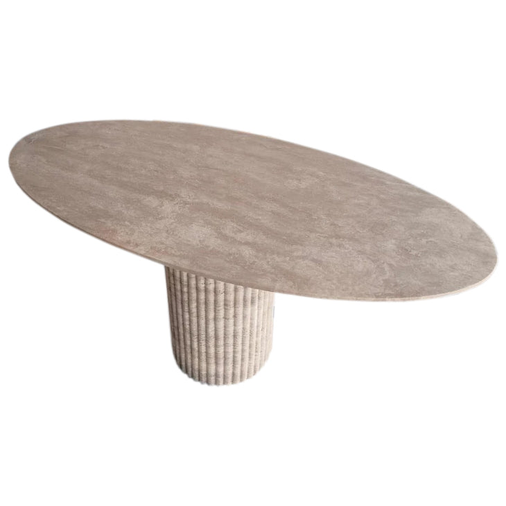 Tuscany Beige Travertine Vein-cut Oval Shape Coffee Table Fluted Leg (W)24" (L)50" (H)23" angle view 2