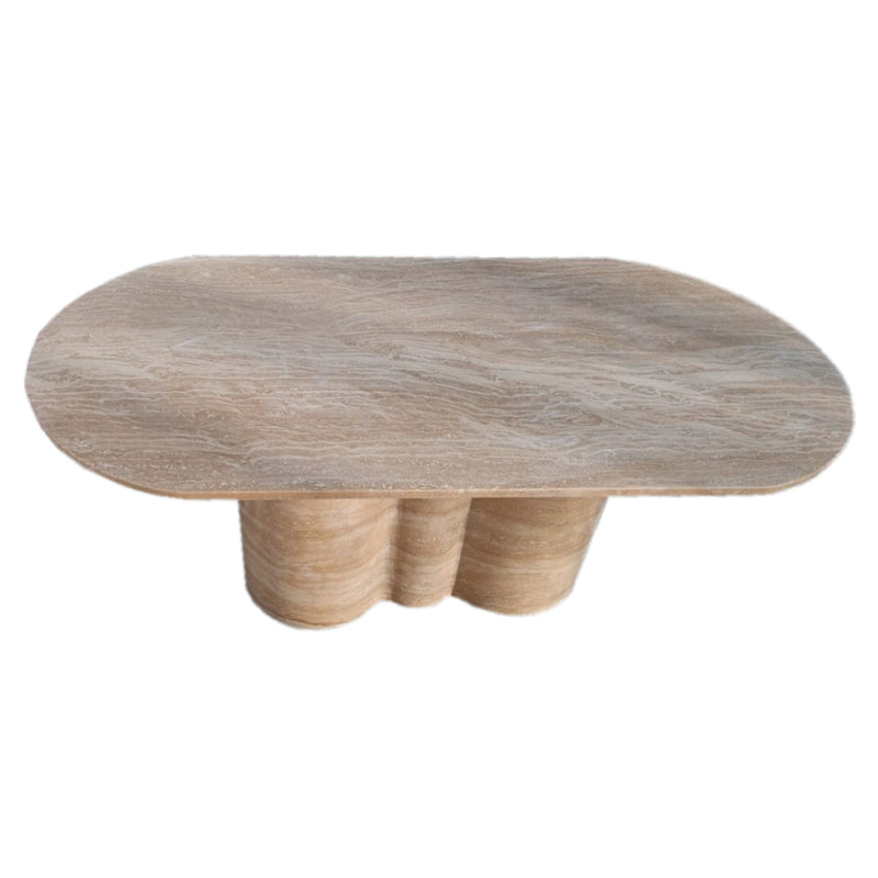 Tuscany Walnut Travertine Vein-cut Oval Shape Coffee Table Wavy Legs (W)20" (L)40" (H)18" angle view