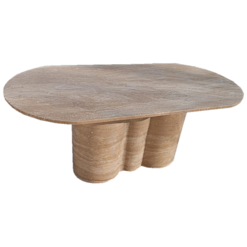 Tuscany Walnut Travertine Vein-cut Oval Shape Coffee Table Wavy Legs (W)20" (L)40" (H)18" angle view