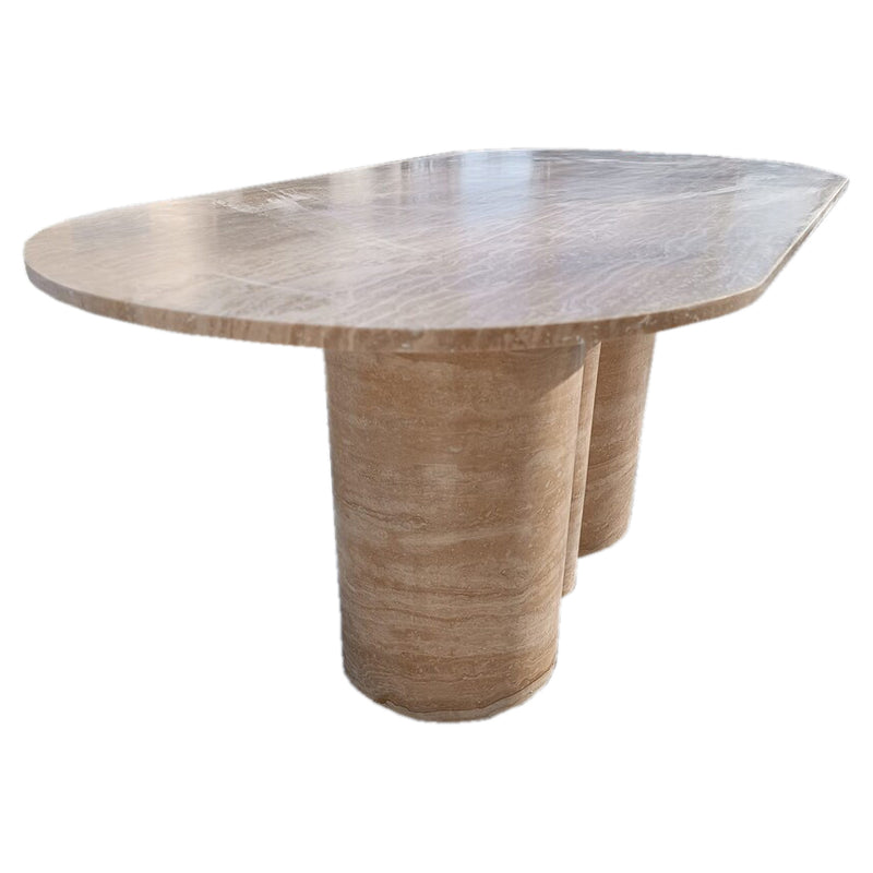 Tuscany Walnut Travertine Vein-cut Oval Shape Coffee Table Wavy Legs (W)20" (L)40" (H)18" profile view