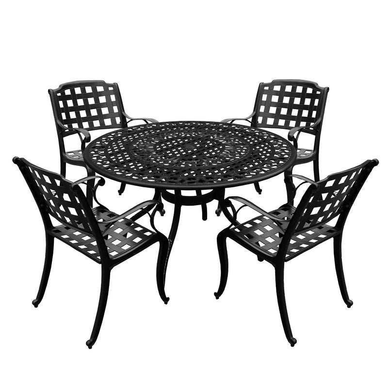 Outdoor Aluminum 5pc Round Black Patio Dining Set with Four Chairs