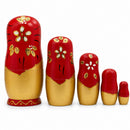 Set of 5 White Flowers on Red Nesting Dolls 6.5 Inches