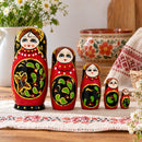 Set of 5 Red & Black Wooden Nesting Dolls Matryoshka 6.5 Inches
