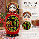 Set of 5 Red & Black Wooden Nesting Dolls Matryoshka 6.5 Inches