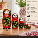 Set of 5 Red & Black Wooden Nesting Dolls Matryoshka 6.5 Inches