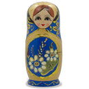 Set of 5 White Flowers on Blue Nesting Dolls 6.5 Inches