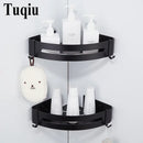 Two tier black aluminum corner shelf bathroom caddy with hooks