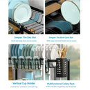 Two-tier black dish drying rack kitchen organizer with drainboard