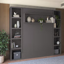 Easy-Lift Queen Murphy Wall Bed in Dark Grey with Two Bookshelves