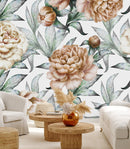 Fashionable Beige Peonies Wallpaper