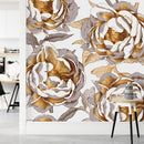 Large Gold Peonies Wallpaper