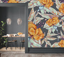 Dark Grey Wallpaper with Orange Flowers