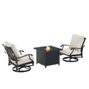 Black Aluminum Fire Table Bistro Set with Two Club Chairs