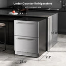 Kismile 24 Inch Built-In Double Drawer Refrigerator, 5.0 Cu.Ft Under Counter Beverage Fridge for Wine & Beer, Stainless Stee
