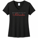 University of Nebraska Women's V-Neck T-Shirt | Black | Multiple Sizes | Lou's Sporting Goods | 25N20LPC455V