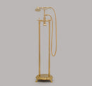 Unlacquered Brass Freestanding Tub Filler, Solid Brass Tub Faucet With Handheld, Floor Mount Bathtub Faucet