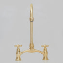 Unlacquered Brass Kitchen Faucet, Arched Bridge Faucet With Sprayer, Antique Brass Gold Faucet