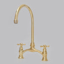 Unlacquered Brass Kitchen Faucet, Arched Bridge Faucet With Sprayer, Antique Brass Gold Faucet