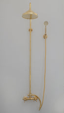 Unlacquered Brass Shower System - Exposed Pipe Rain Shower and Handheld
