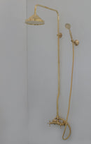 Unlacquered Brass Shower System - Exposed Pipe Rain Shower and Handheld